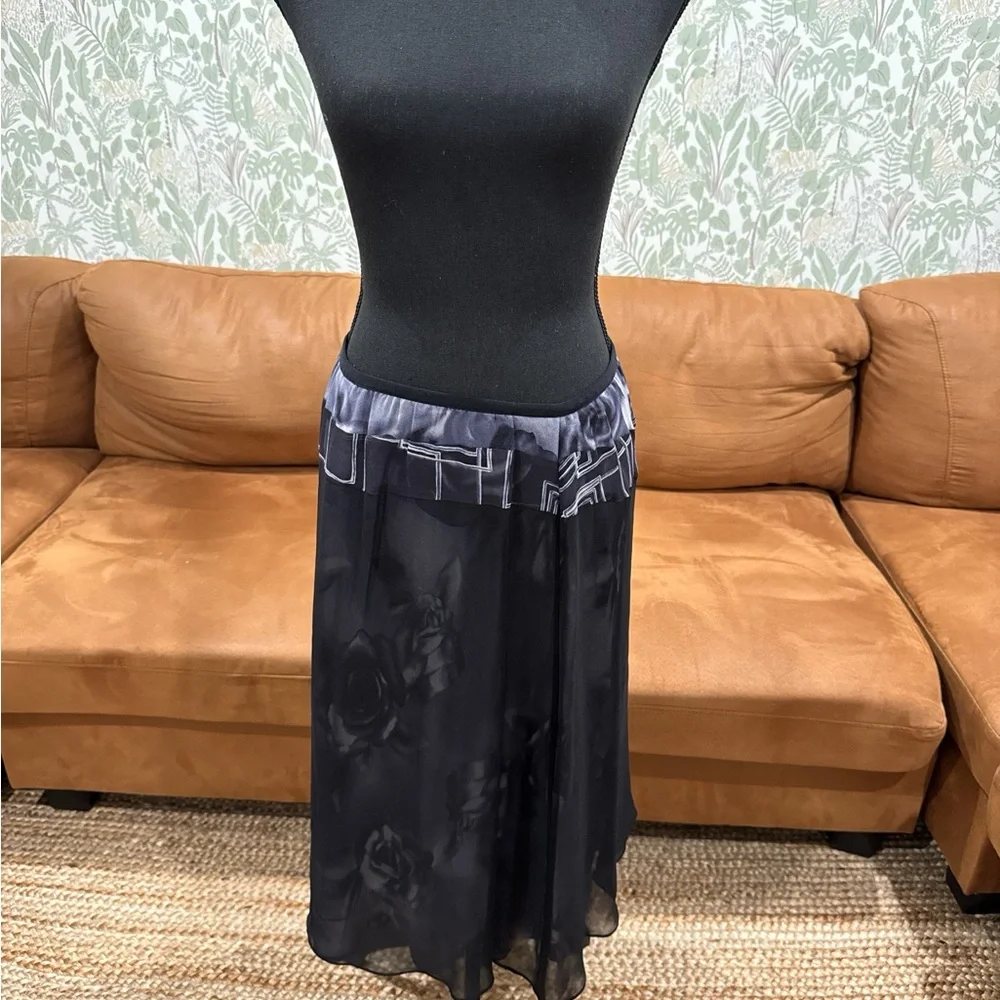 Gothic Sheer Black Floral Silk Midi Skirt | Size M - Picture 6 of 7
